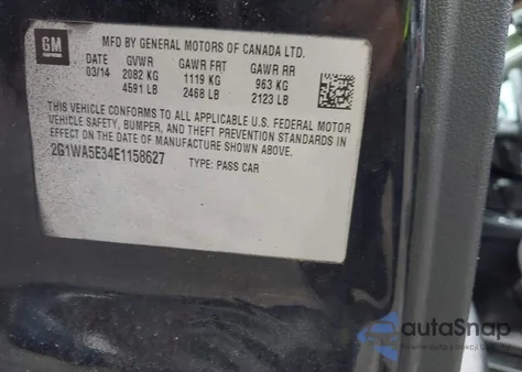 2014 Chevrolet Impala Limited Ls из США, поврежденный, VIN 2G1WA5E34E1158627